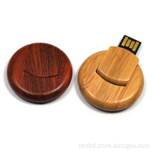 Bamboo Round Custom USB Flash Drive Bamrf Style Can Take Laser Engrave Logo (BM010)